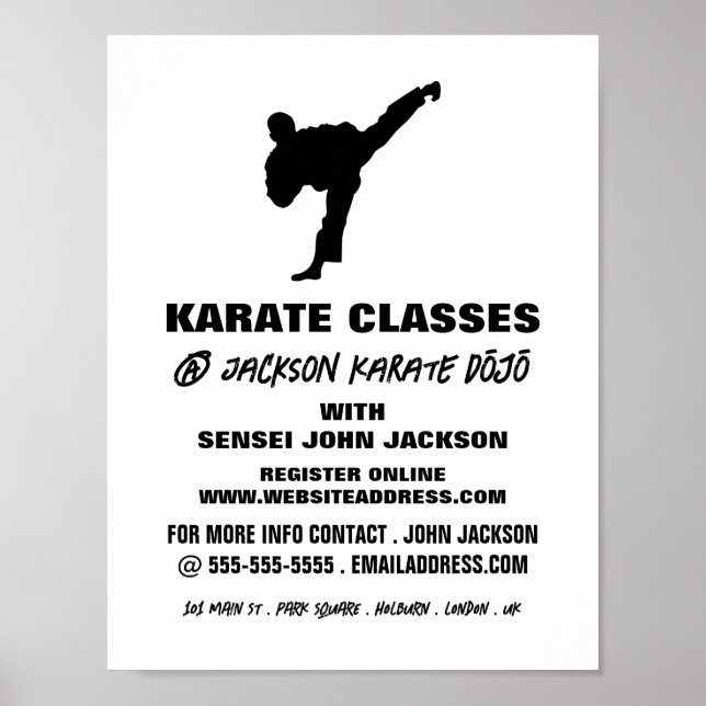 Poster Karate Silhouette, Anúncio de classe Karate (Frente)