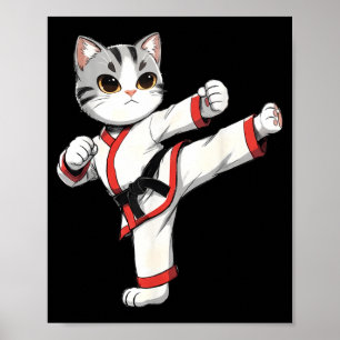Poster Karate Taekwondo Gato Engraçado Jiu Jitsu Mulheres