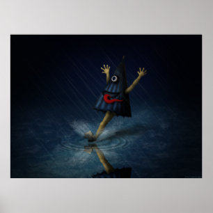 Poster Kasa Obake Japonês Umbrella Ghost em um dia chuvo