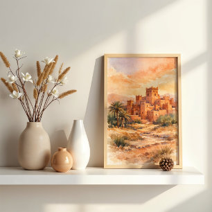 Poster Kasbah do Deserto Marroquino em Aquarela