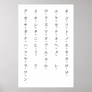 Poster Katakana com Romaji aprende caracteres japoneses