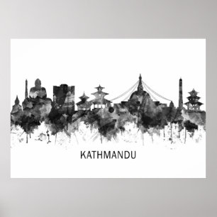 Poster Kathmandu Nepal Skyline BW
