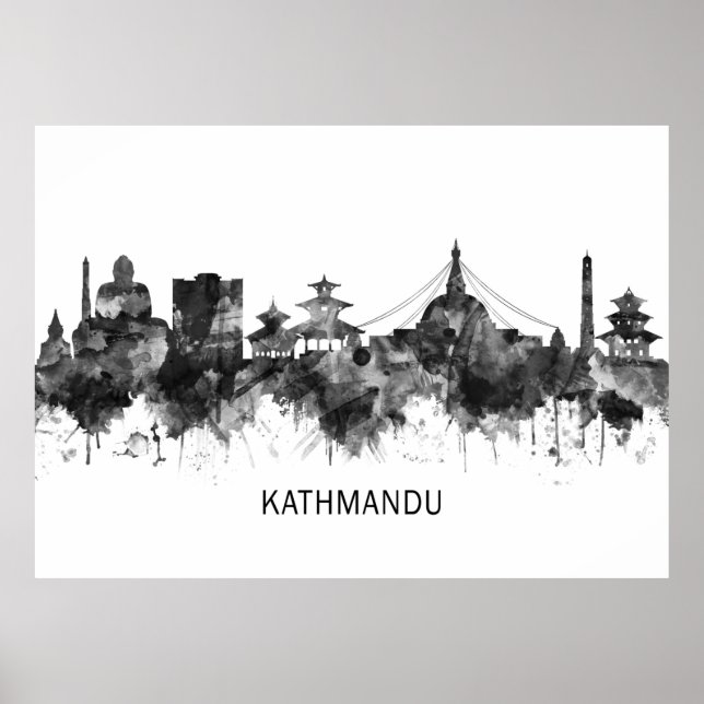 Poster Kathmandu Nepal Skyline BW (Frente)