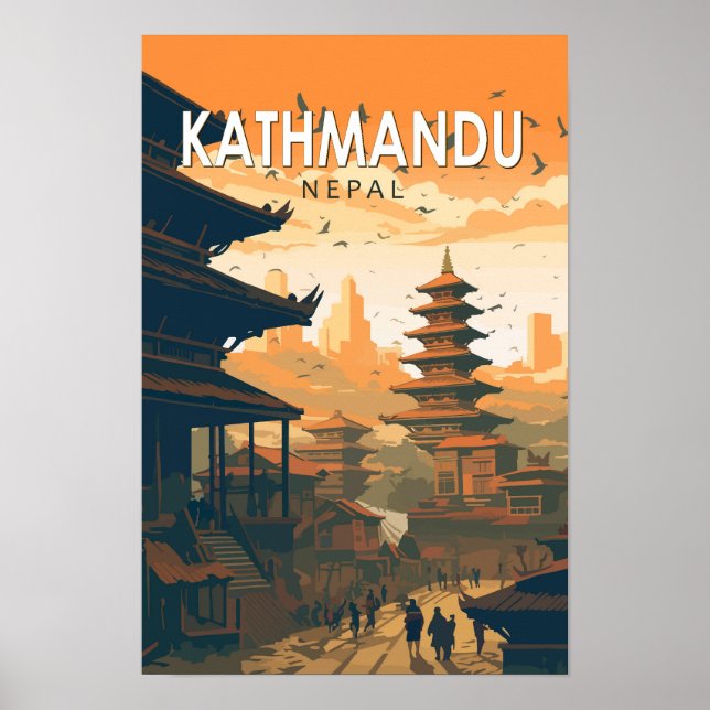 Poster Kathmandu Nepal Viagem Arte Vintage (Frente)