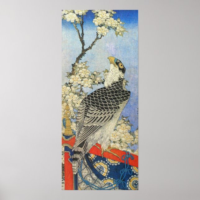 Poster Katsushika Hokusai Hawk e Cherry Blossoms (Frente)