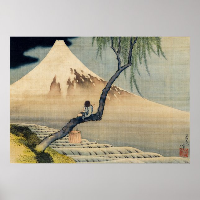 Poster Katsushika Hokusai - Menino Vivendo o Monte Fuji (Frente)