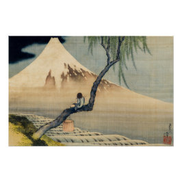 Pôster Katsushika Hokusai - Menino Vivendo o Monte Fuji