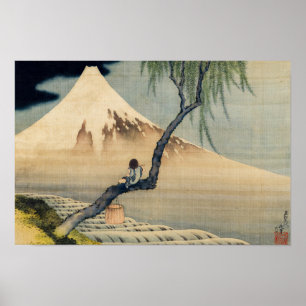 Poster Katsushika Hokusai - Menino Vivendo o Monte Fuji