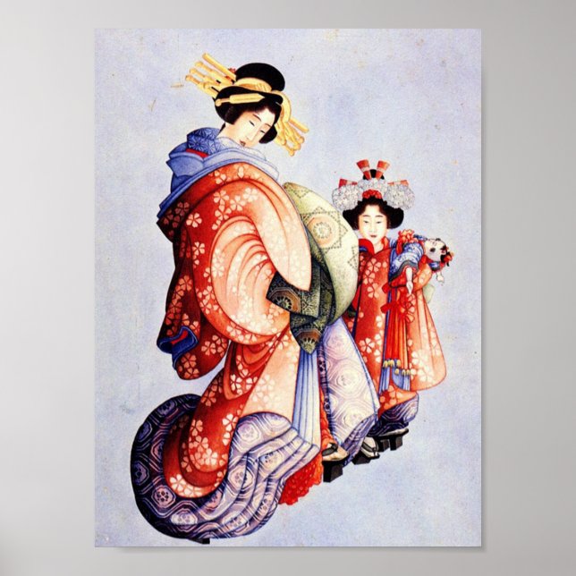 Poster Katsushika Hokusai — Oiran e Kamuro (Frente)