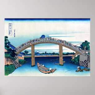 Poster Katsushika Hokusai - Under Mannen Bridge, Fukagawa