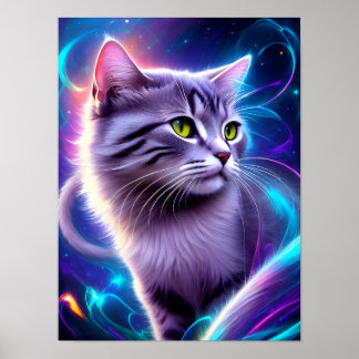 Poster Katze , Hintergrund in dezentem Neon Farben