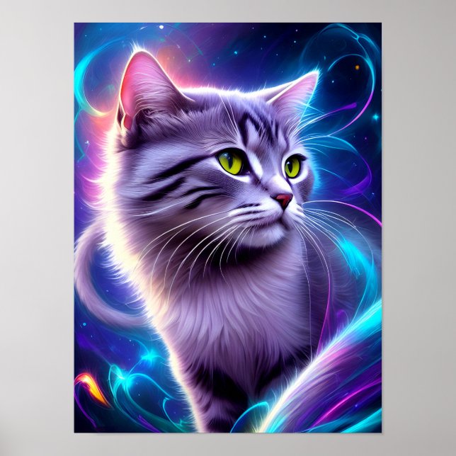 Poster Katze , Hintergrund in dezentem Neon Farben (Frente)