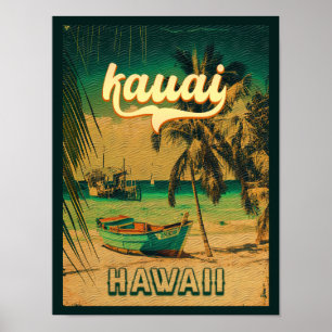 Poster Kauai Beach Hawaii Retro Palm Trees 60s Souvenirs