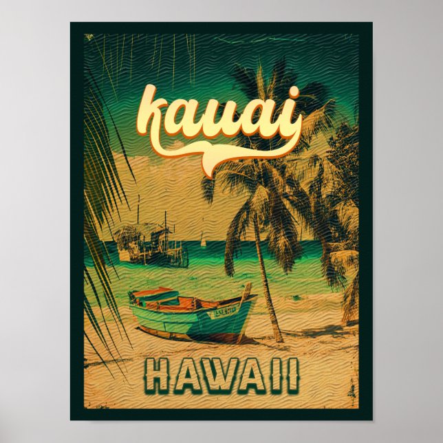 Poster Kauai Beach Hawaii Retro Palm Trees 60s Souvenirs (Frente)