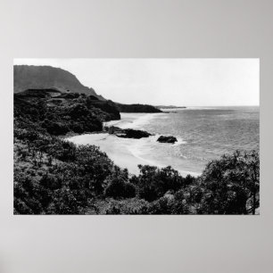Pôster Kauai, Havaí - vista da baía & da praia de Lumah