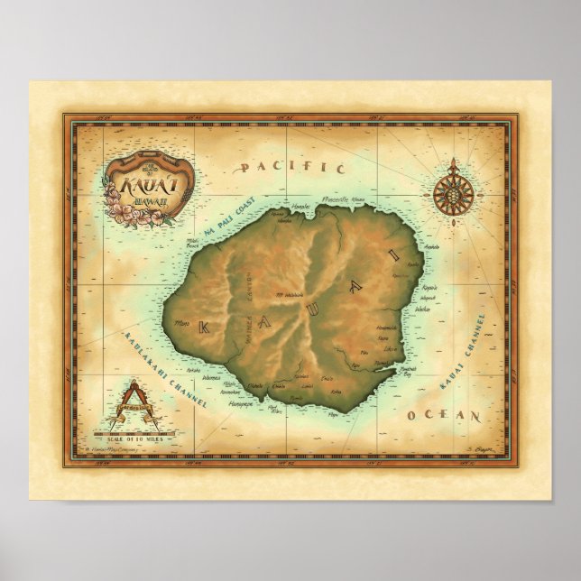 Poster Kauai Map (Frente)