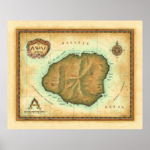 Poster Kauai-map-4000-dpi-across