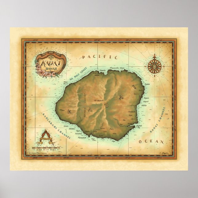 Poster Kauai-map-4000-dpi-cross (Frente)