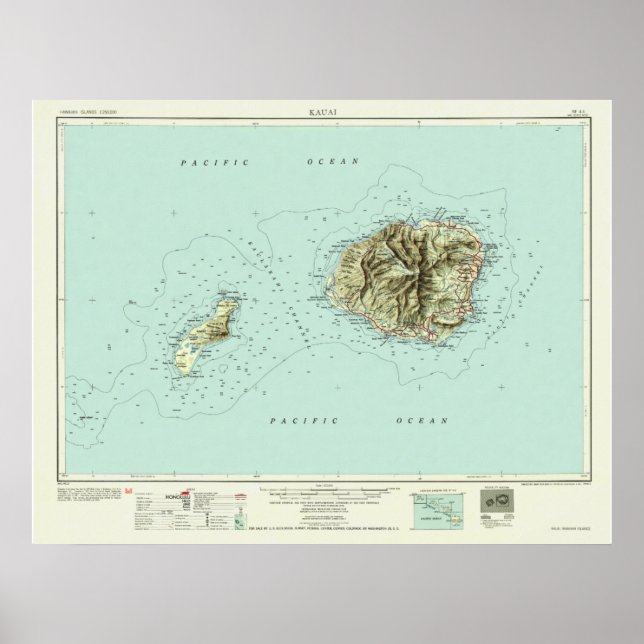 Pôster Kauai — Mapa de 1954 (Frente)