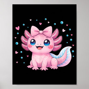 Poster Kawaii Axolote Fofo Coquette Laço Mulheres Meninas