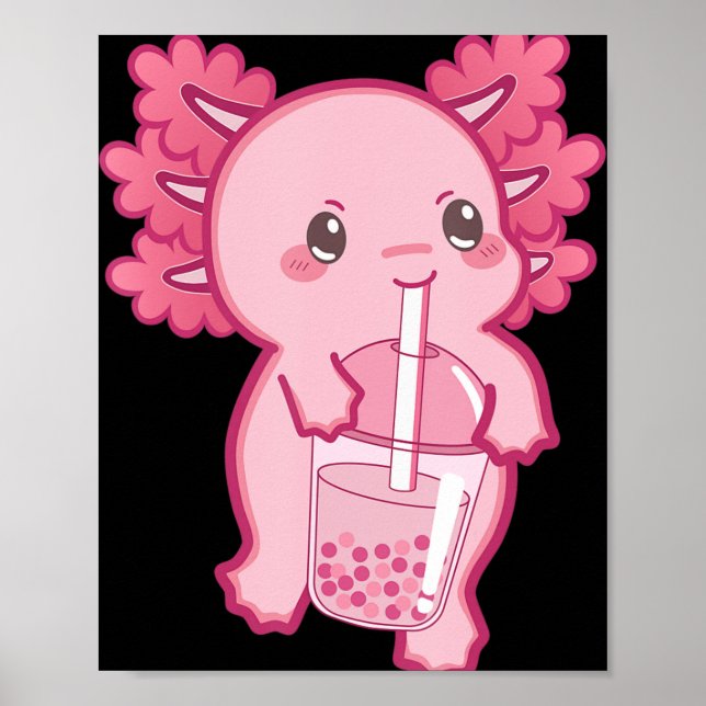 Poster Kawaii Axolotl Boba Bubble Tea Tea Girl Kids Japa (Frente)