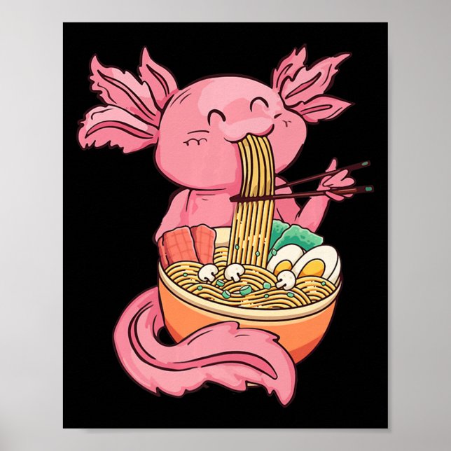 Poster Kawaii Axolotl Comendo Ramen Nodles Animes Criança (Frente)