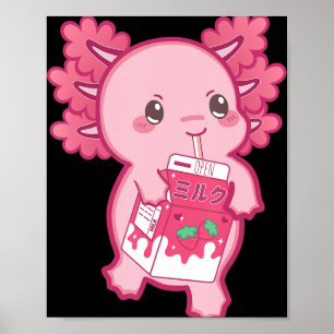 Poster Kawaii Axolotl Morango Leite Adolescente Miúdas Ja