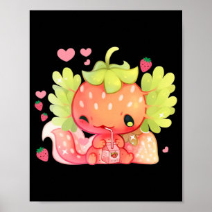 Poster Kawaii Axolotl Strawberry Milk Shake Anim Japonês