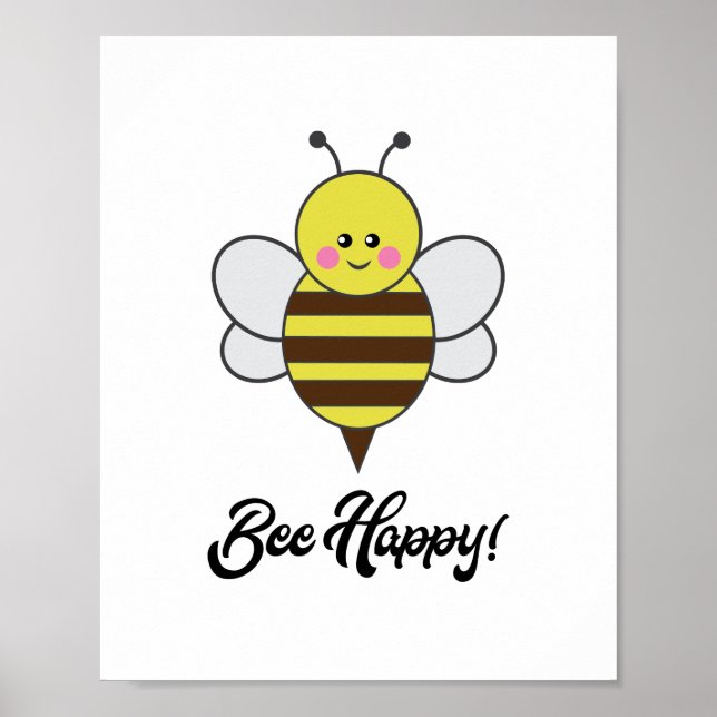 Poster Kawaii Bee Happy Cute Pun Bumblebee Honeybee (Frente)