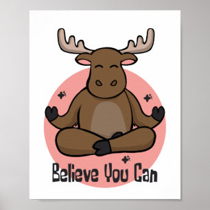 Poster Kawaii brown Zebu animal doing yoga poses 