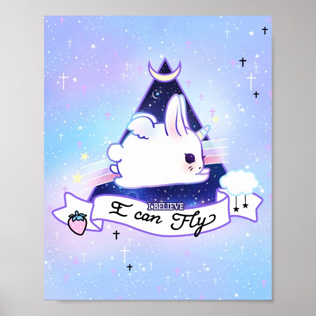 Poster Kawaii Bunicorn - Acredito que posso voar (Frente)