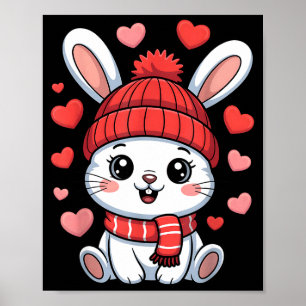 Poster Kawaii Bunny Dia dos Namorados Corações Cachecol d