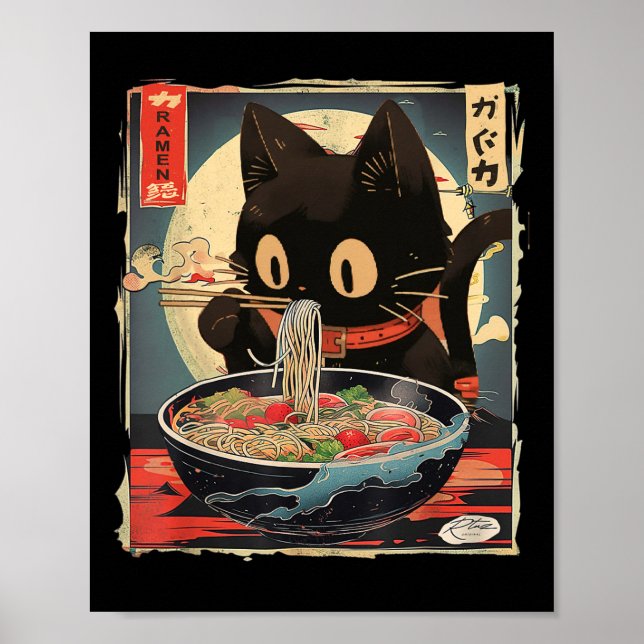 Poster Kawaii Cat Comendo Ramen Noodles Anime Gift Girls  (Frente)