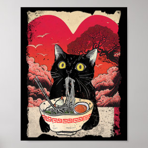 Poster Kawaii Cat Comendo Ramen Noodles Ramen É Meu Valen
