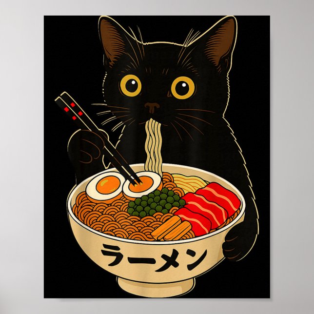 Poster Kawaii Cat Eating Ramen Noodles Funny Anime Gift G (Frente)