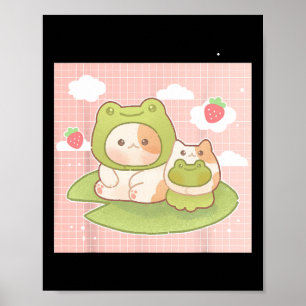 Poster Kawaii Cat Sapo Strawberry Retro 90s Cottagecore A