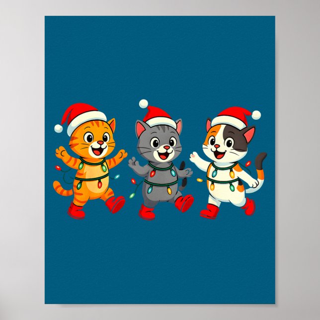 Poster Kawaii Cats Santa Hat Dancing Lights Christmas Dan (Frente)