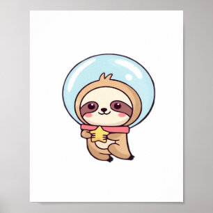 Poster Kawaii Chibi Sloth Astronaut – Lindo Sloth Espacia