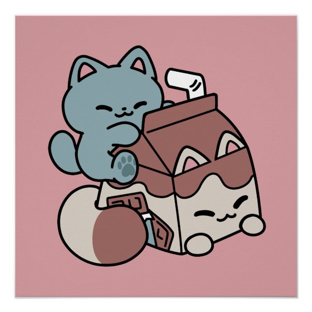 Pôster Kawaii Chocolate Milk Cat – Cozy Drink & Cuteness  (Frente)