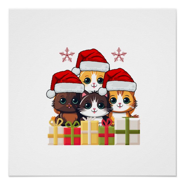 Pôster Kawaii Christmas kitten in Santa Hats T-Shirt (Frente)