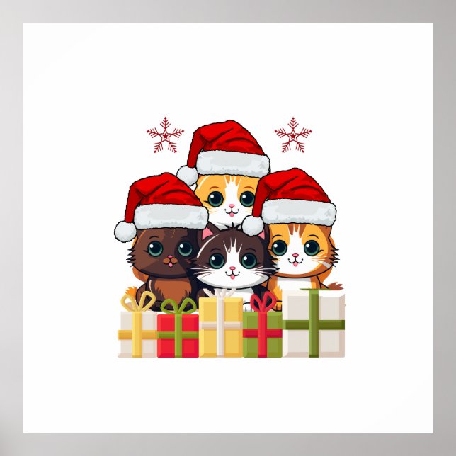 Poster Kawaii Christmas kitten in Santa Hats T-Shirt (Frente)