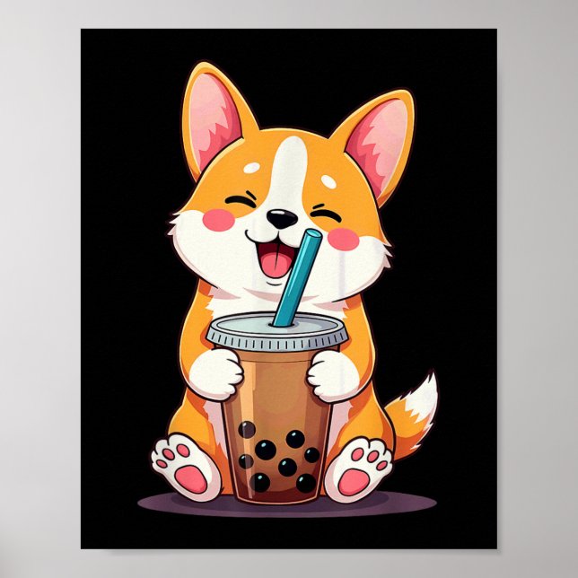 Poster Kawaii Corgi Bubble Tea (Frente)