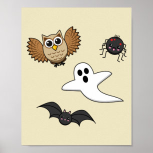 Poster Kawaii Creepy Night Creatures Set