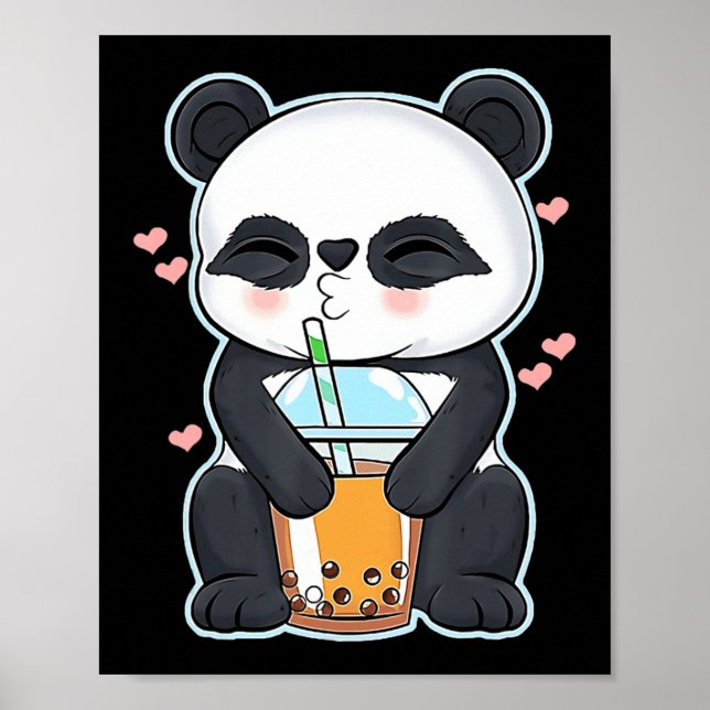 Poster Kawaii Cute Anime Panda Boba Bubble Tea Otaku Men (Frente)