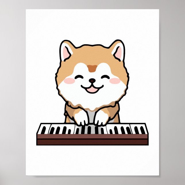 Poster Kawaii Cute Dog Tocando Teclado Piano (Frente)