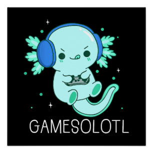 Pôster Kawaii Gamesolotl Axolotl Gamer