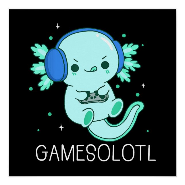 Pôster Kawaii Gamesolotl Axolotl Gamer (Frente)