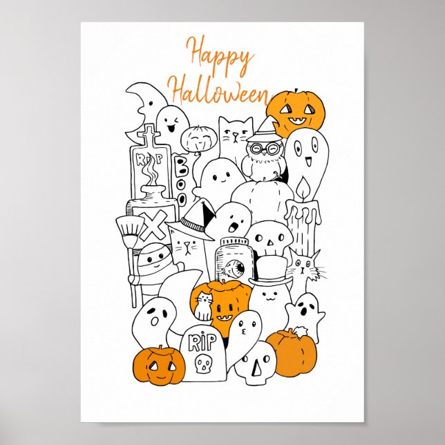 Poster Kawaii Happy Halloween Doodle (Frente)