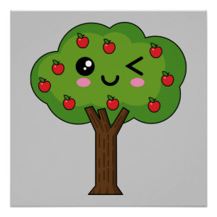 Pôster Kawaii Happy Winking Apple Tree