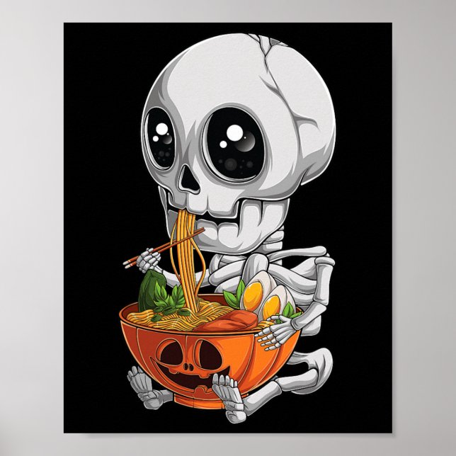 Poster Kawaii Japonês Anime Skeleton Halloween Ramen Foo (Frente)